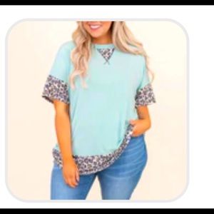 Chic soul top, blue and leopard print.